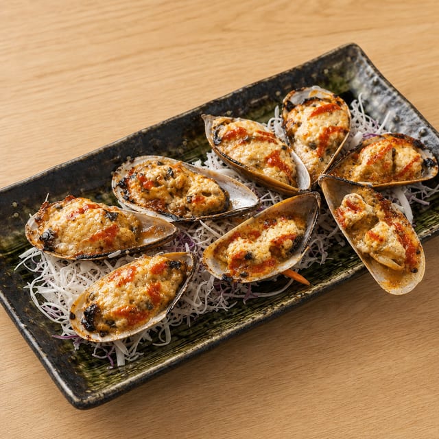 Baked Green Mussels.